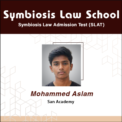 Mohammed Aslam - Law - SLAT Examination Result of GradSquare.