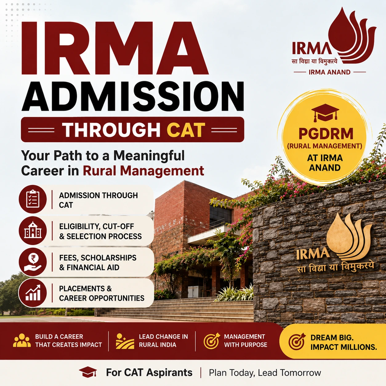 IRMA Admission 2027 via CAT 2026 – PGDRM at IRMA Anand.