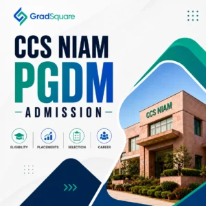 Feature image for CCS NIAM PGDM Admission highlighting eligibility, CAT cut off, selection criteria, and placement details with the CCS NIAM campus.