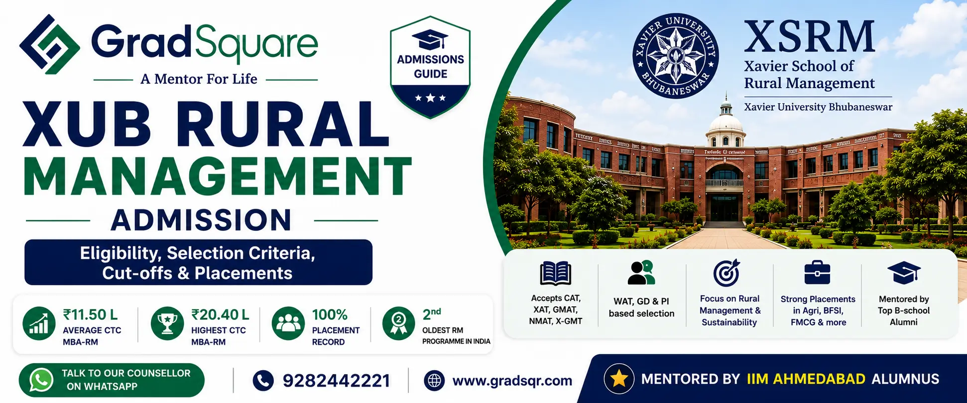 XUB Rural Management admission banner with eligibility, selection process, cutoffs and placements.